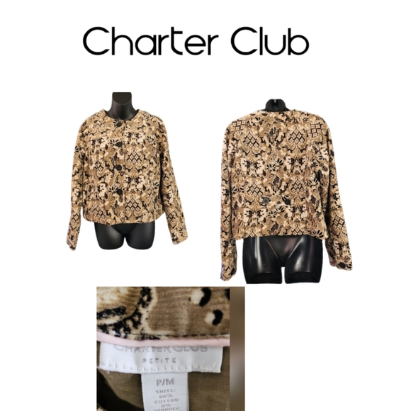 Charter Club Jackets & Blazers - CHARTER CLUB PETITE ABSTRACT PRINT CROPPED CORDUROY JACKET NWOT